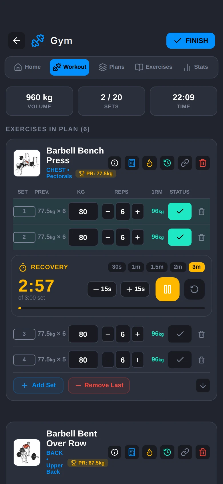Forgade gym workout logger during a session