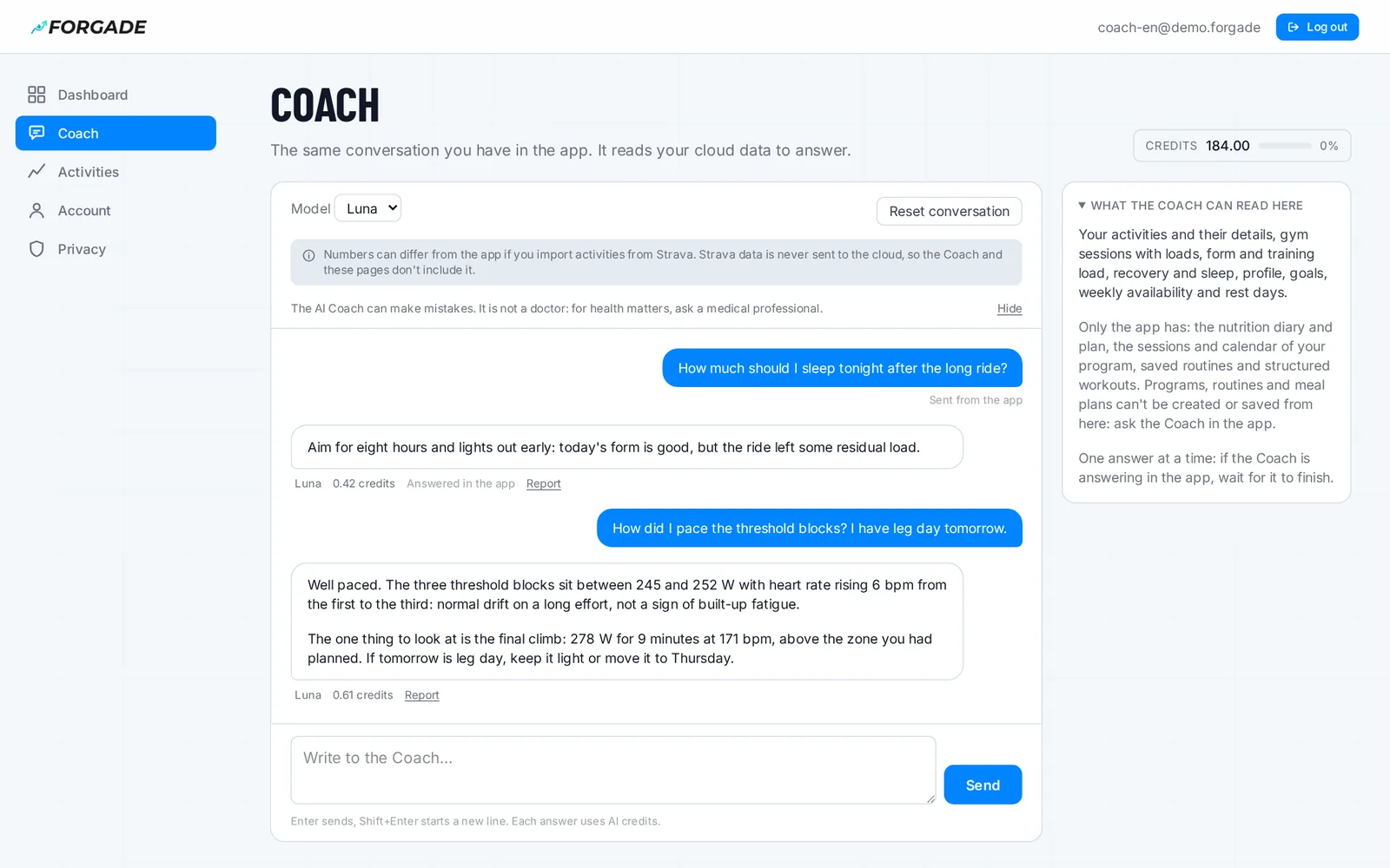The portal's Coach page, with a question and its answer.