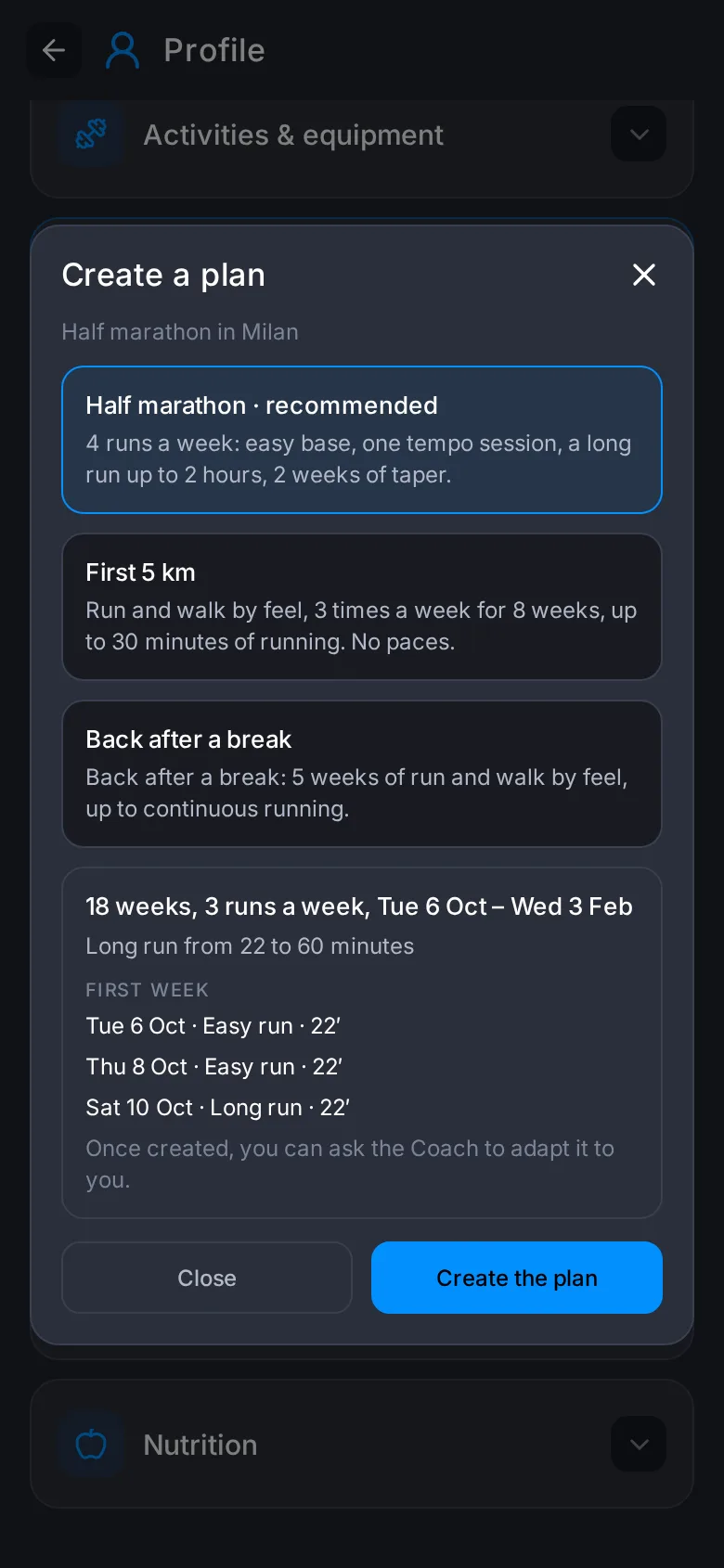 A ready-made half marathon plan: 18 weeks, three runs a week.